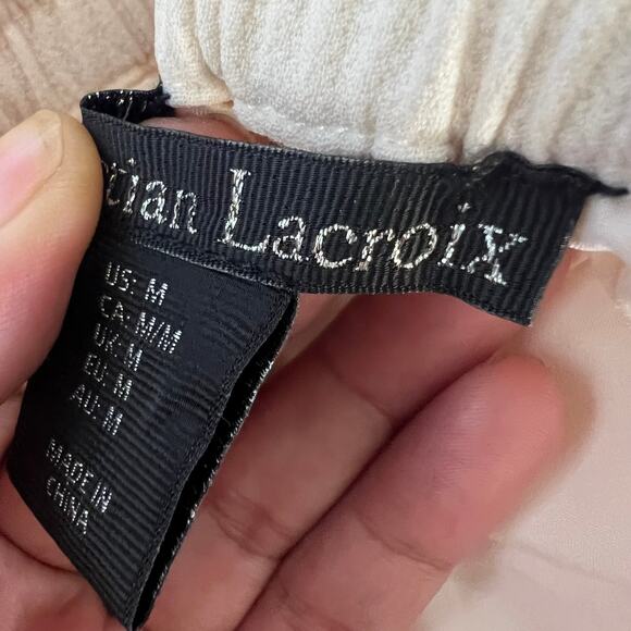 Christian Lacroix Women’s Cream Wide Leg Pants Size M Elastic Waist Lined - Picture 7 of 12